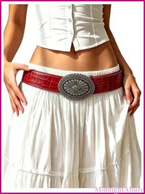Faux Leather Western Waist Belt with Star Buckle Vintage Cowgirl Style
